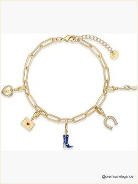 Removable Charm Bracelet with Moon Evil Eye Teddy Bear Heart Lock Airplane Dog